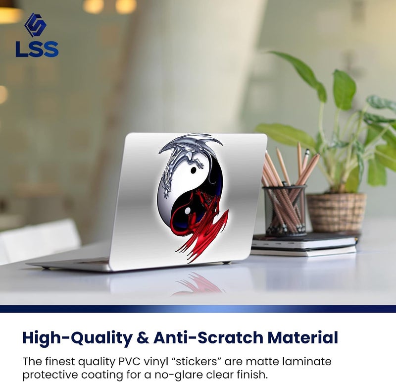 LSS Laptop 17-17.3" Skin Cover with Colorful Ying Yang Dinosaurs Pattern for HP Dell Lenovo Apple Asus Acer Compaq - Fits 16.5" 17" 17.3" 18.4" 19" (2 Wrist Pads Free) - Image 4