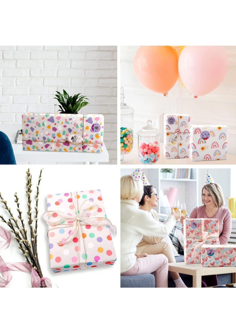Generic Birthday Gift Wrapping Paper Set with Polka Dots and Hearts for Special Occasions 4 Sheets - Image 5