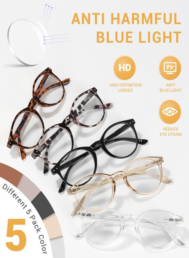 JOLISU 5 Pack Reading Glasses For Women/Men-Blue Light Blocking Computer Reader w/Round Frame - Retro Clear Lens Fake Eyeglasses（2.75） - Image 5