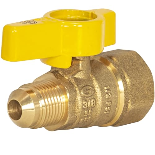 Eastman Straight Gas Brass Ball Valve, 1/2 in FIP x 3/8 in OD Flare Female, 1/4-Turn Handle, 60001 - Image 1
