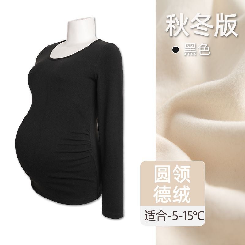 Maternity Velvet Sweatshirt Warm Turtleneck Autumn Top 249 Black Crewneck Top