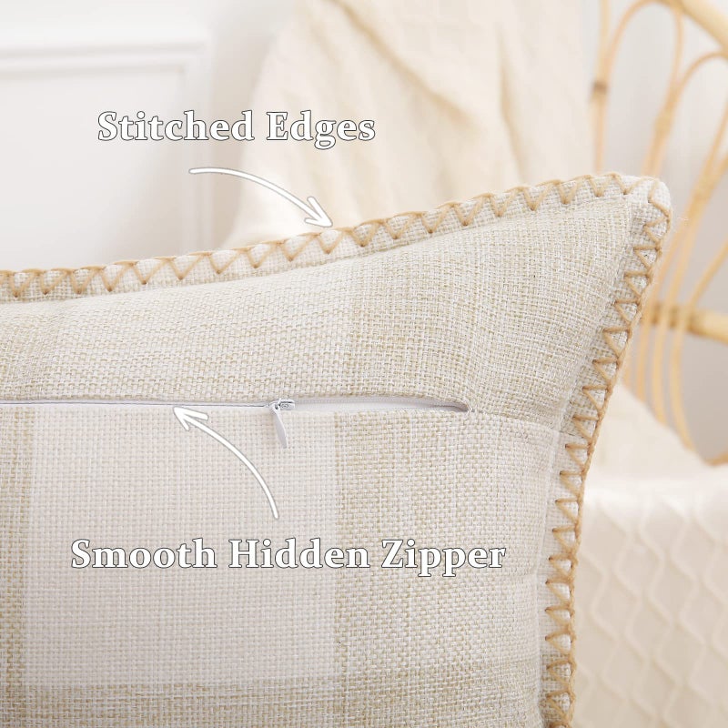 decorUhome decorUhome Fall Buffalo Plaid Check Throw Pillow Covers 12x20 Set of 2  Outdoor Lumbar Decorative Farmhouse Pillow Covers with Stitched Edge for Bed Couch Sofa  Cream White and Beige - Image 2