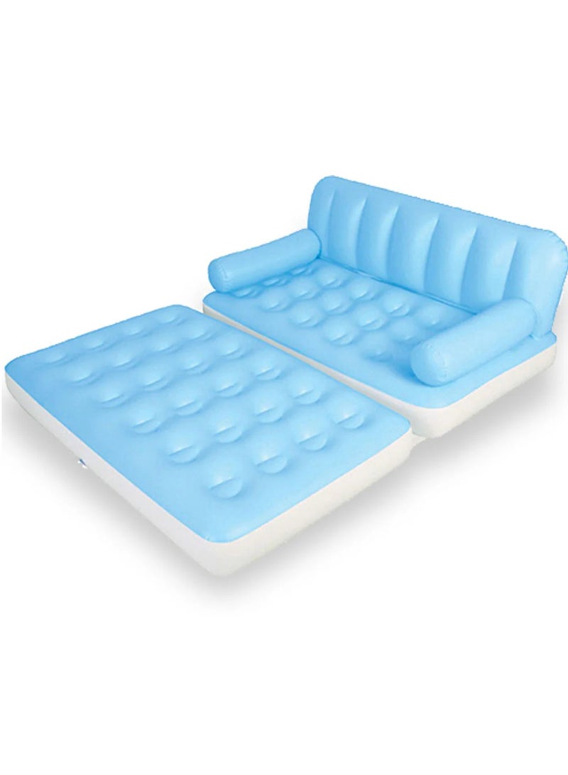 كرسي صالة فاخر قابل للنفخ داخليًا وخارجيًا - مقعد على شكل أريكة من القماش المخملي الناعم - مثالي للمنزل والحديقة، والألعاب، والنزهات، والشاطئ، والمهرجانات... (أزرق، كبير) - Image 1