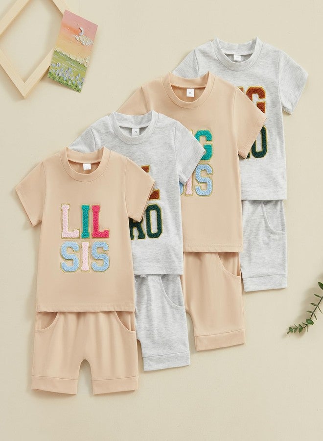 YINGISFITM Toddler Baby Boy Girl Clothes Big Sister/Brother Little Sister/Brother Matching Outfits Summer Shorts Sets (Lil SIS, 12-18 Months) - Image 3
