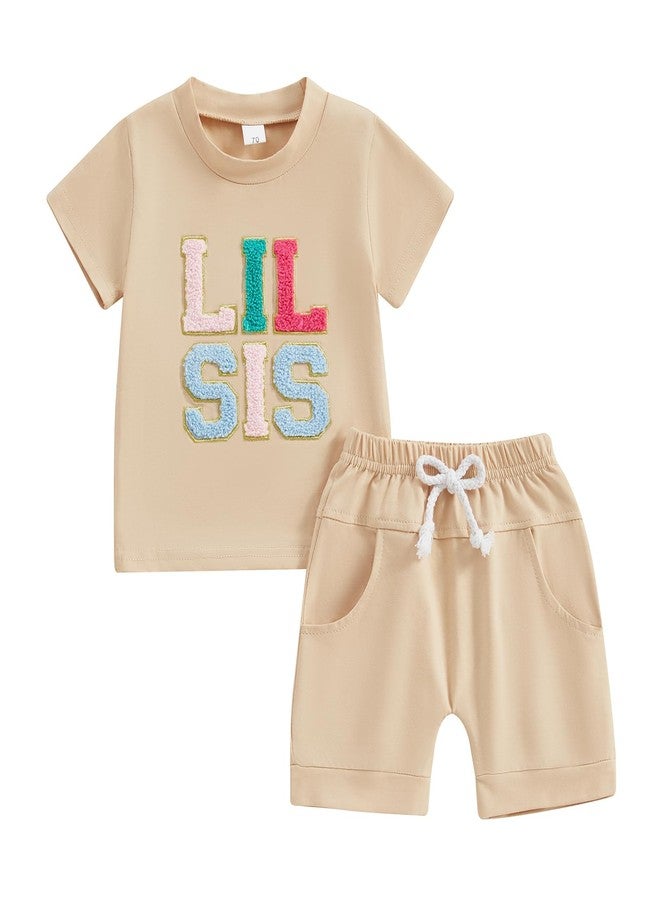 YINGISFITM Toddler Baby Boy Girl Clothes Big Sister/Brother Little Sister/Brother Matching Outfits Summer Shorts Sets (Lil SIS, 12-18 Months) - Image 1