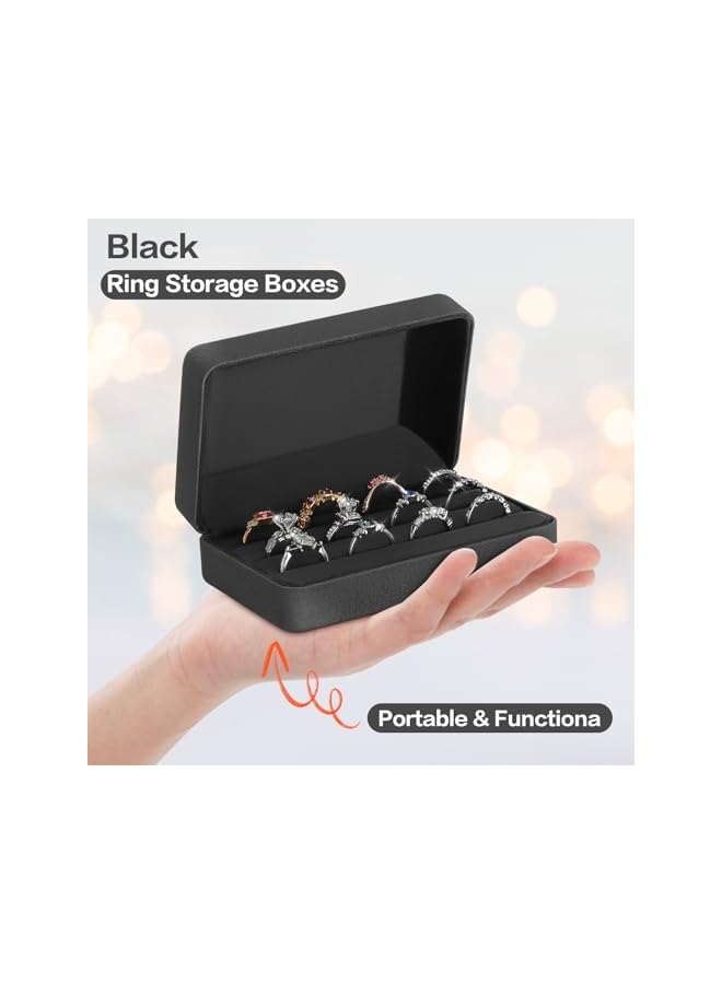 The Bros Velet Ring Storage Box for Multiple Rings, Travel Jewelry Ring Stud Earrings Holder Case, 3 Slot Portable Ring Display Organizer Case (Black)  - Image 2