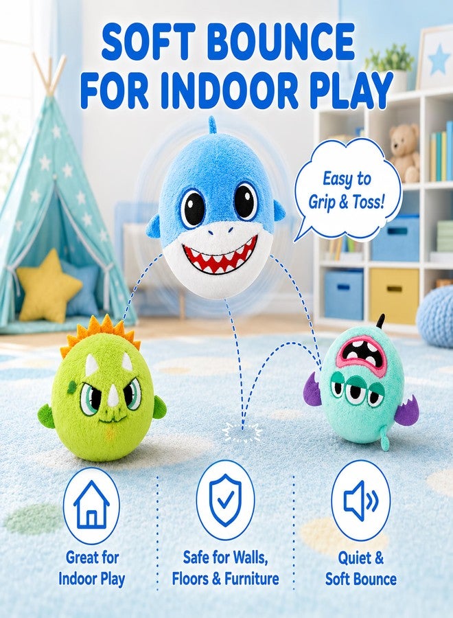 PlayZap Plush Sensory Balls for Toddlers 1-3, Soft Bouncy Balls for Babies & Kids, BPA-Free Plush Ball Toys with Bunny Shark Unicorn Covers, 3 Pack - Image 4