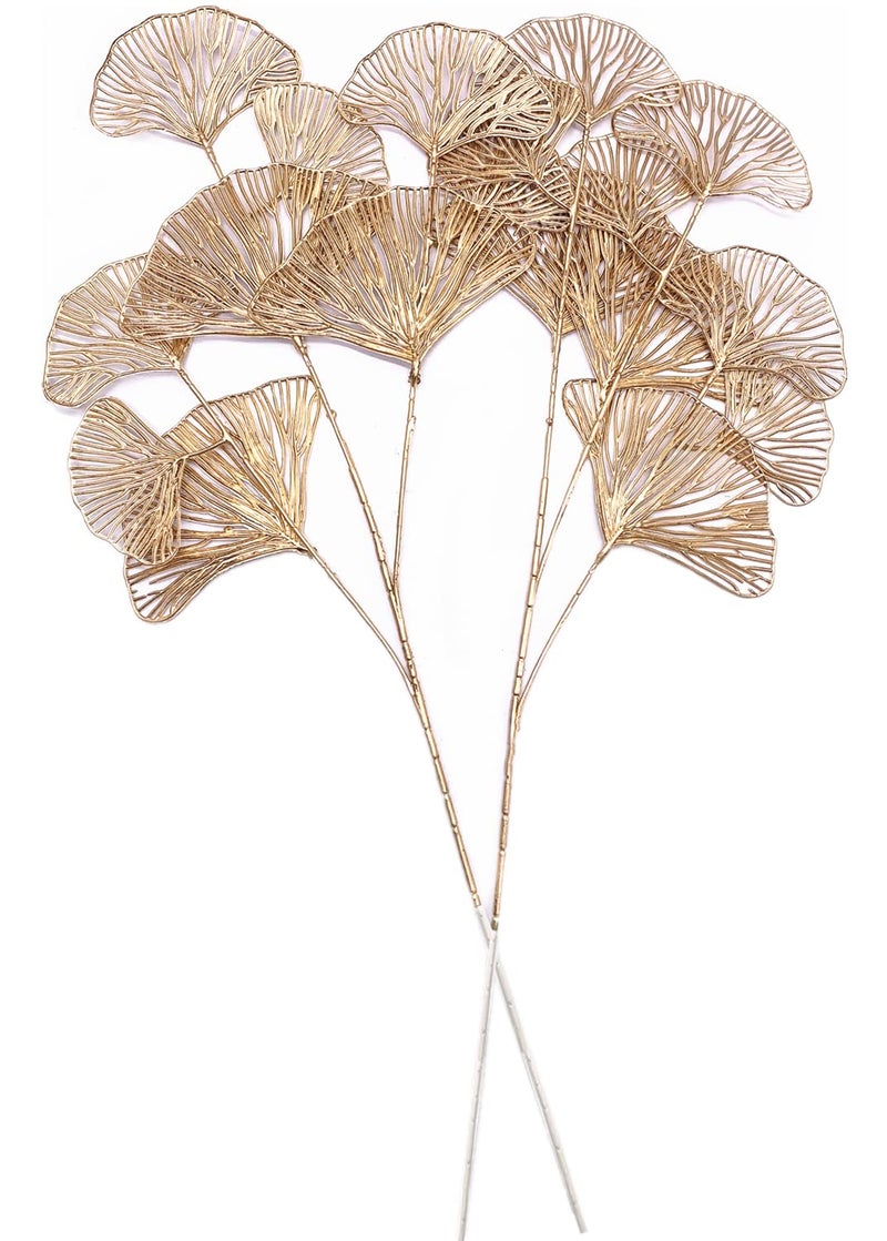 Artificial Golden Plants for Christmas Decoration Ginkgo Leaves Tall 27 Inch Fake Plant Gold Apricot Leaf Bushes Faux Shrubs Indoor Outdoor Planter Vase Filler Home Garden Wedding Xmas Decor  2 Pack