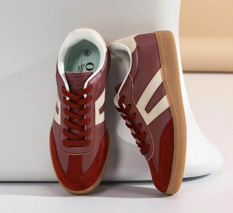 OFG Women's Retro Gum Sole Fashion Sneakers-Lace Detail Casual Retro Walking Shoes-Gum Sole Casual Tennis-Anti Slip Trainersï¼ˆAncora Red,8ï¼‰ - Image 3