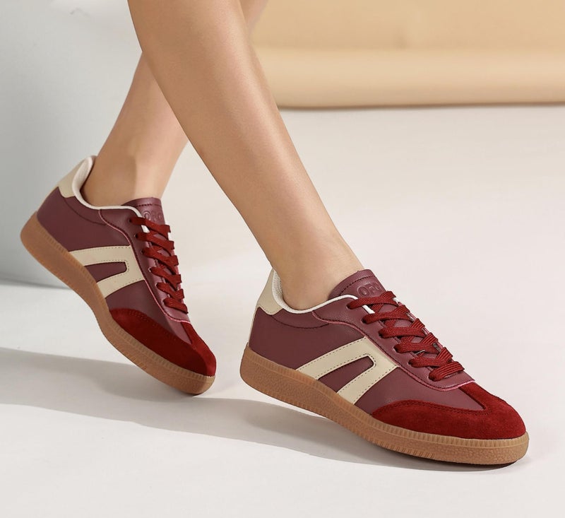 OFG Women's Retro Gum Sole Fashion Sneakers-Lace Detail Casual Retro Walking Shoes-Gum Sole Casual Tennis-Anti Slip Trainersï¼ˆAncora Red,8ï¼‰ - Image 2