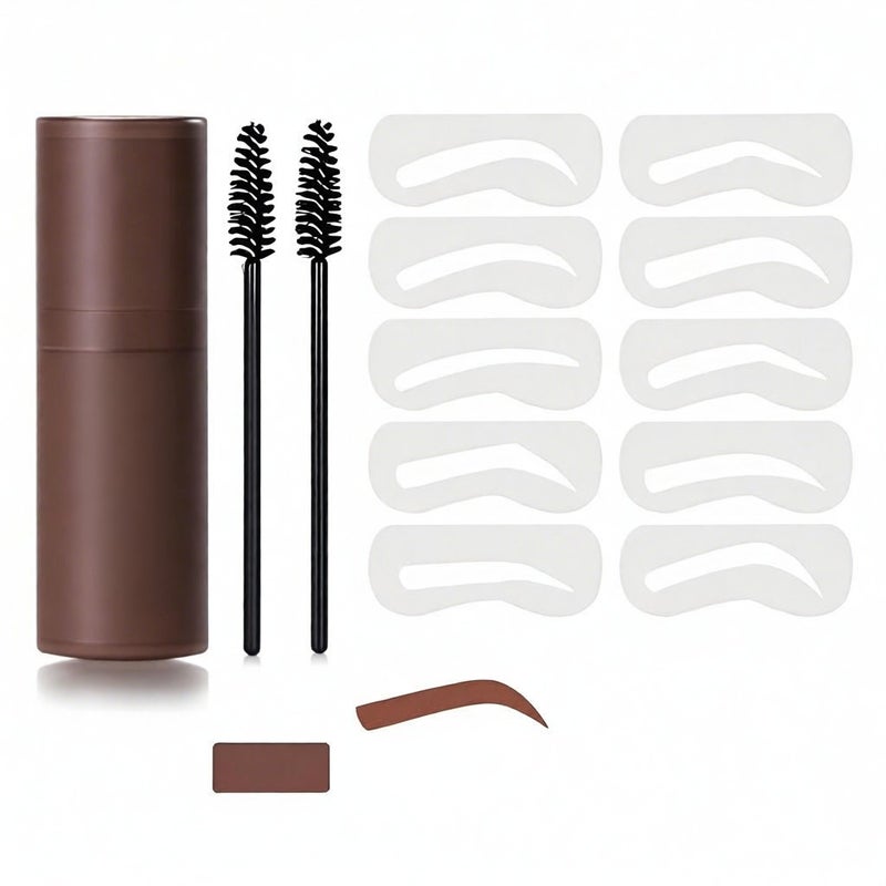 One Step Eyebrow Stamp Shaping Kit Professional Eyebrow Powder Stamp Makeup with 10 Reusable Eyebrow Stencils 2 Eyebrow Pen Brushes Long-Lasting Buildable Eyebrow Makeup - Image 1