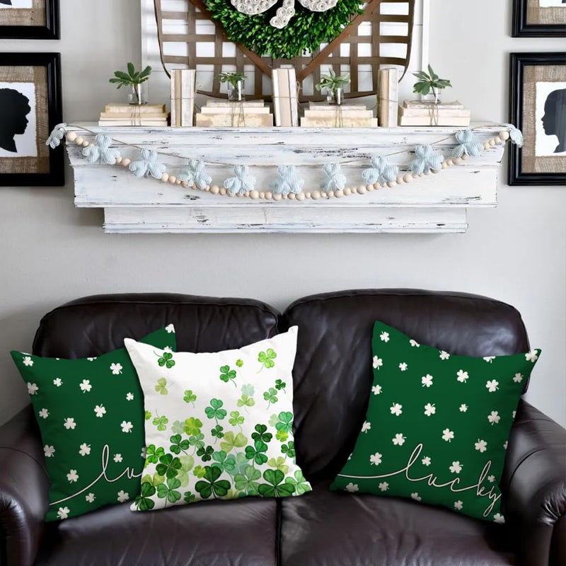 DFXSZ St Patricks Day Pillow Covers 18x18 Happy Lucky Clovers Decor for Throw Pillows Covers St Patricks Day Pillow Covers Decor Couch Living Room 73B - Image 3