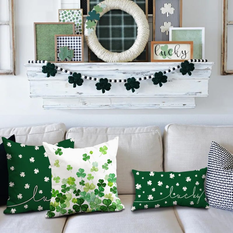DFXSZ St Patricks Day Pillow Covers 18x18 Happy Lucky Clovers Decor for Throw Pillows Covers St Patricks Day Pillow Covers Decor Couch Living Room 73B - Image 5