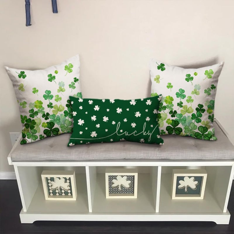 DFXSZ St Patricks Day Pillow Covers 18x18 Happy Lucky Clovers Decor for Throw Pillows Covers St Patricks Day Pillow Covers Decor Couch Living Room 73B - Image 2