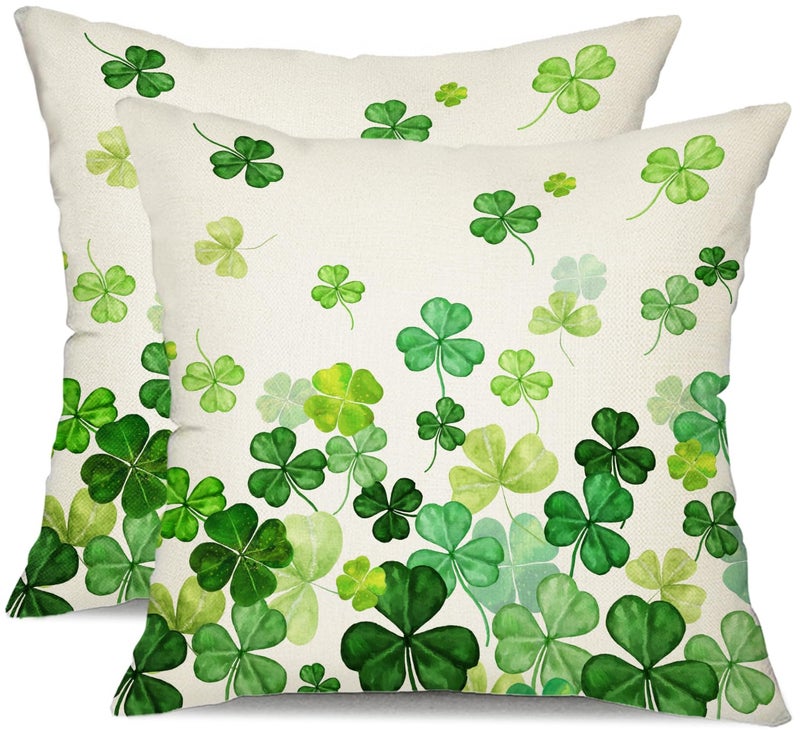 DFXSZ St Patricks Day Pillow Covers 18x18 Happy Lucky Clovers Decor for Throw Pillows Covers St Patricks Day Pillow Covers Decor Couch Living Room 73B - Image 1