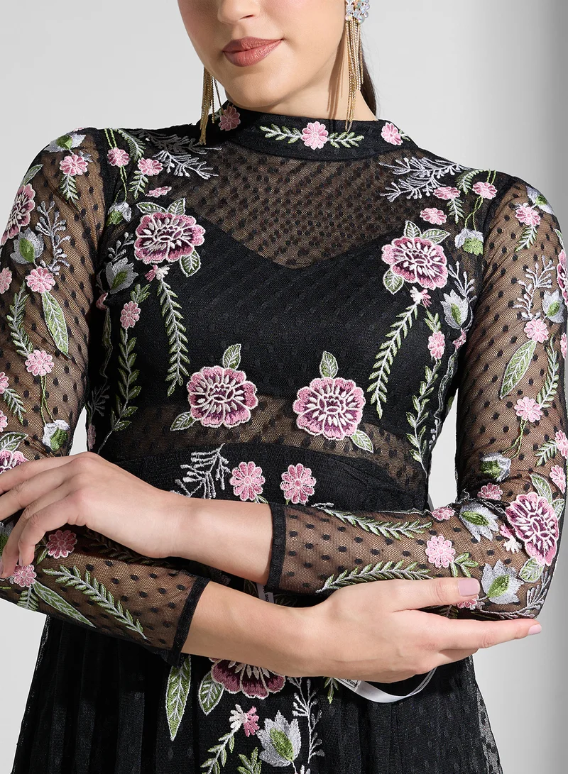 Frock and Frill Embroidered Mesh Detailed  Dress