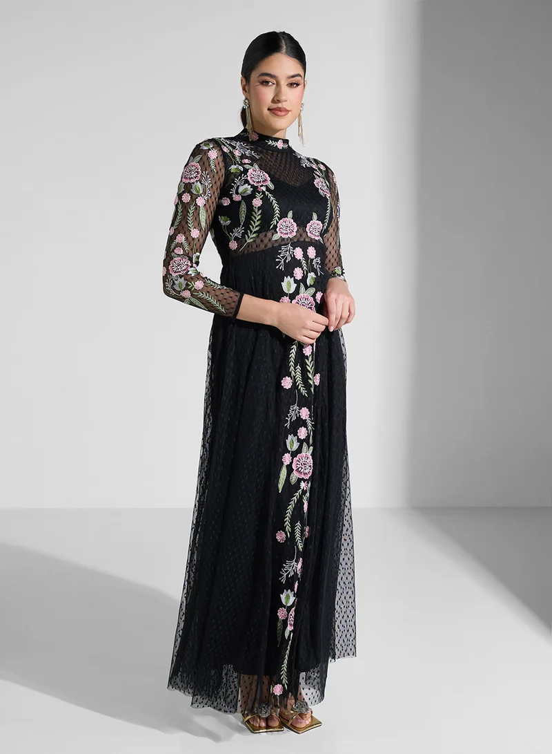 Frock and Frill Embroidered Mesh Detailed  Dress