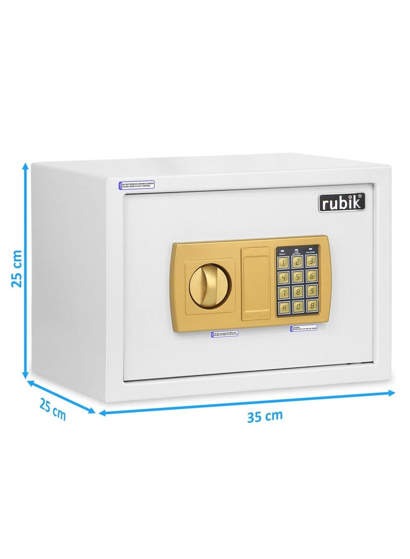 Rubik Safe Box A4 Document Size With Digital Lock and Override Key For Home Office Shop Business RB-25E (25x35x25cm) White/Gold - Image 4
