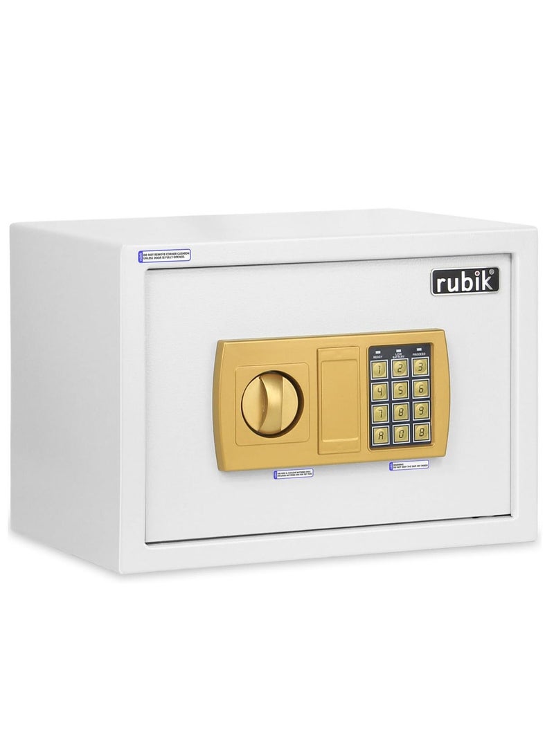 Rubik Safe Box A4 Document Size With Digital Lock and Override Key For Home Office Shop Business RB-25E (25x35x25cm) White/Gold - Image 1