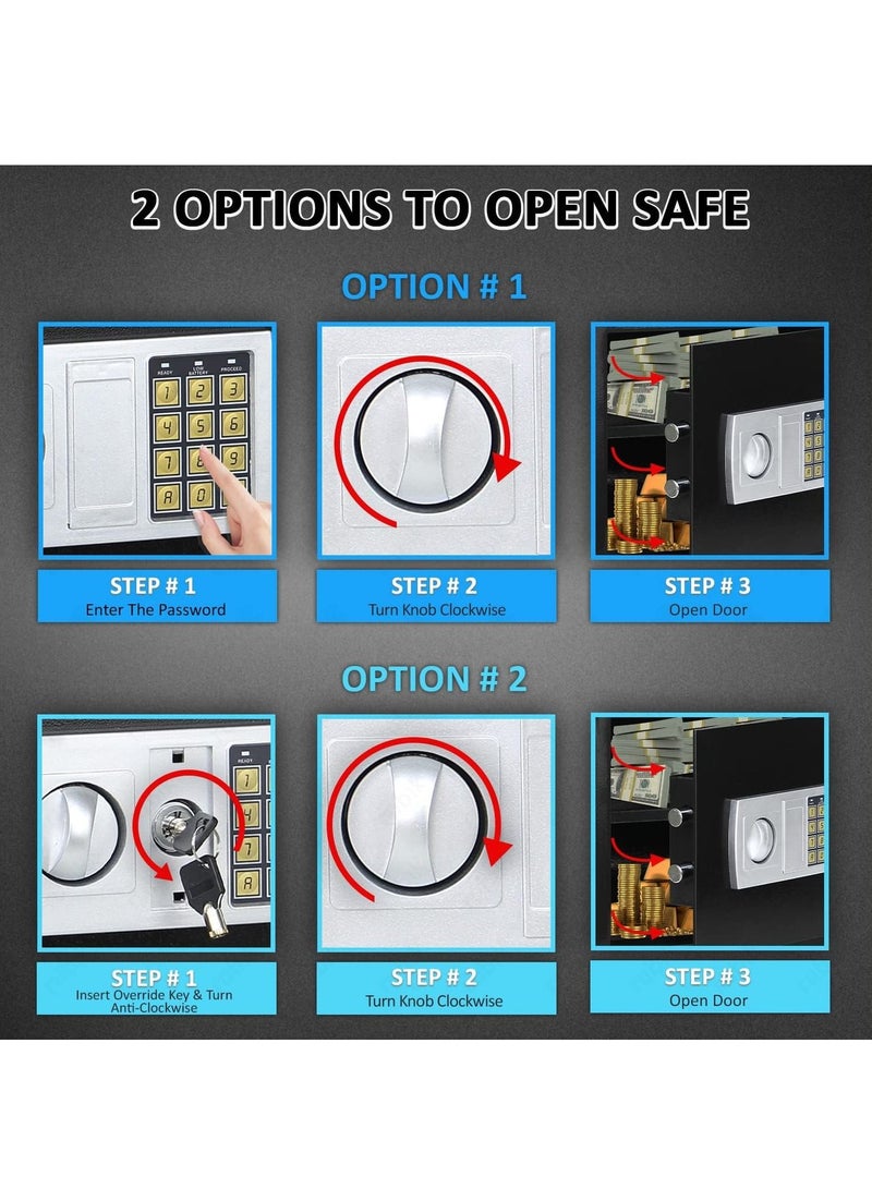 Rubik Safe Box A4 Document Size With Digital Lock and Override Key For Home Office Shop Business RB-25E (25x35x25cm) White/Gold - Image 5