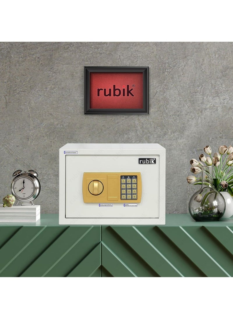 Rubik Safe Box A4 Document Size With Digital Lock and Override Key For Home Office Shop Business RB-25E (25x35x25cm) White/Gold - Image 3