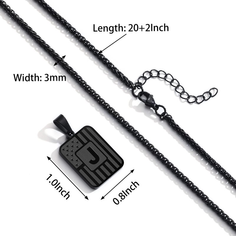 DuoDiner Initial K Necklace for Men Boys Kids, American Flag Letter K Pendent Chain, Stainless Steel Dog Tag Country Military Necklace Jewelry Gifts (Black) Christmas - Image 4