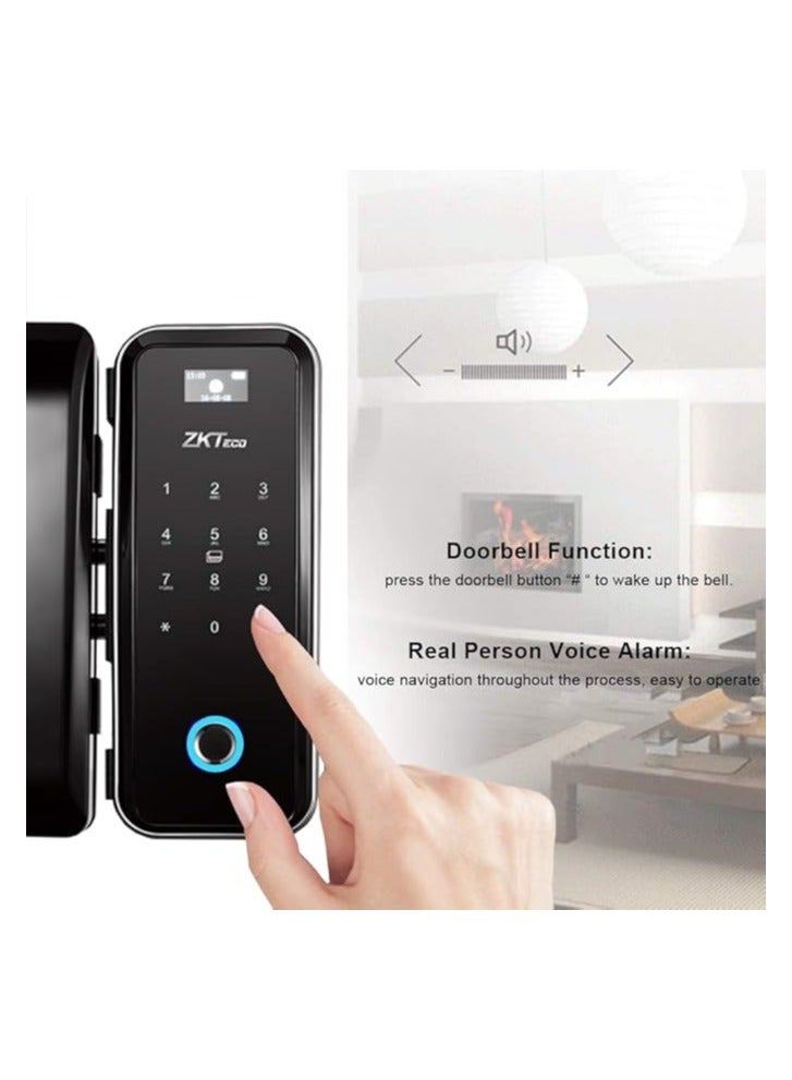 ZK teco Glass Door Lock with Door Bell, RFID, Fingerprint, Remote & Passcode - GL300 Glass (10-12 mm Thickness) - Image 4