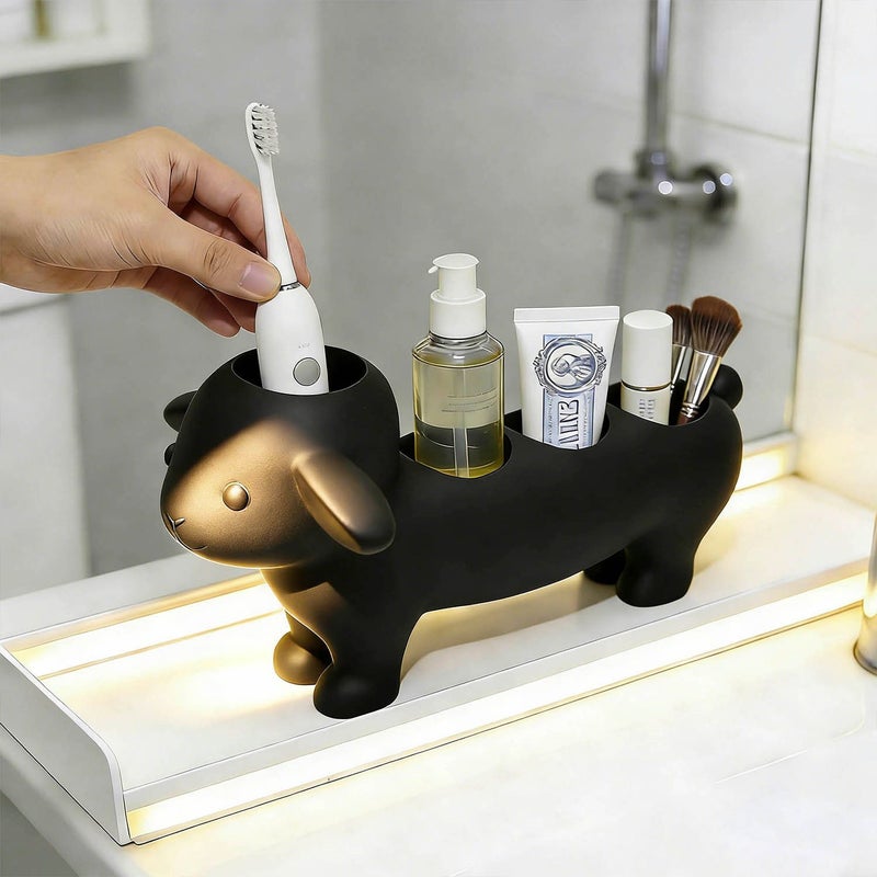 Black 4 Compartment Farmhouse Toothbrush Holder Space Saving Bathroom Storage - Image 5