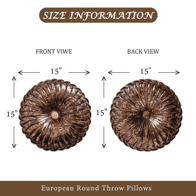 EUCIOR Round Decorative Pillow,Handmade Circle Pillow,Smooth Metallic Leather Round Pillows for Couch Home Decor Bedroom Living Room Bed Sofa - Image 4