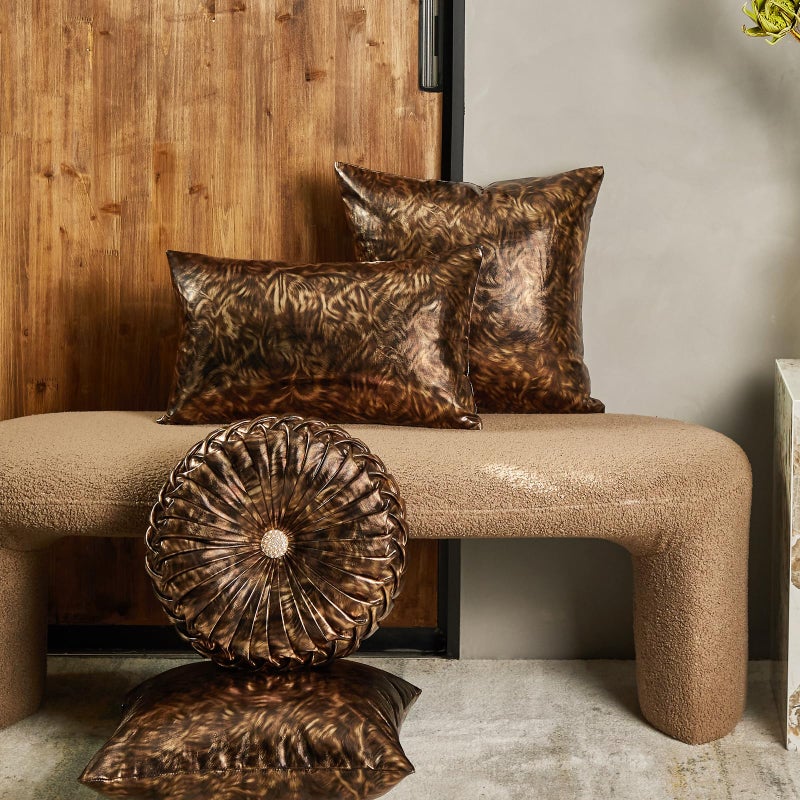 EUCIOR Round Decorative Pillow,Handmade Circle Pillow,Smooth Metallic Leather Round Pillows for Couch Home Decor Bedroom Living Room Bed Sofa - Image 5