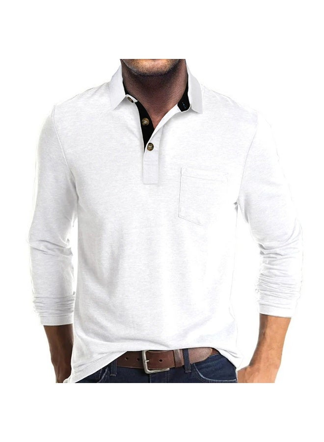 general Men's Casual Polo Shirts Classic Button Basic Long Sleeve Shirt Solid Color Cotton Tees Stylish Tops - Image 1