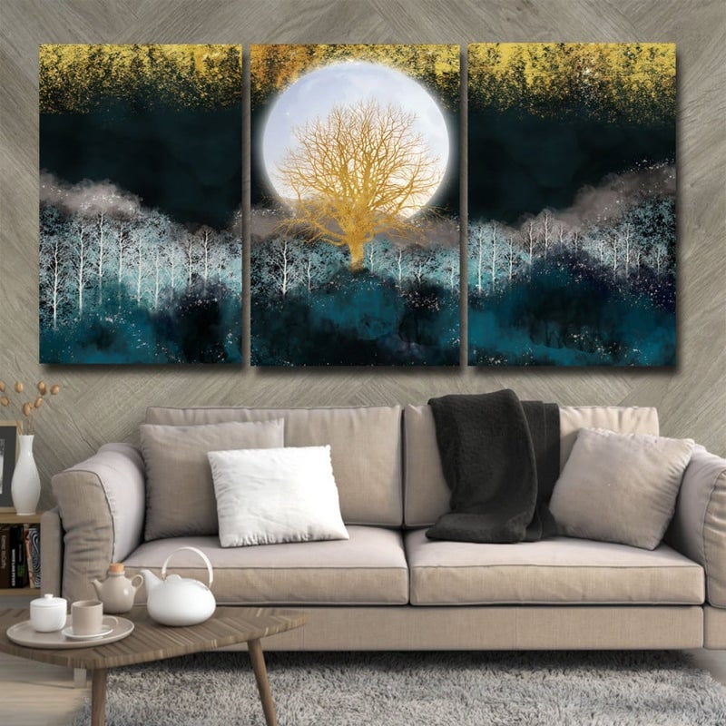 ماركتنا ثلاث لوحات قماشية فخمة بتصميم مودرن مع برواز مجوف مقاس (150×70) ثلاث قطع - Image 1