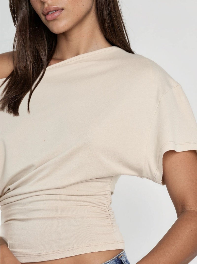 HICCUP Asymmetrical Neck Soft Viscose Knit Top - Image 4