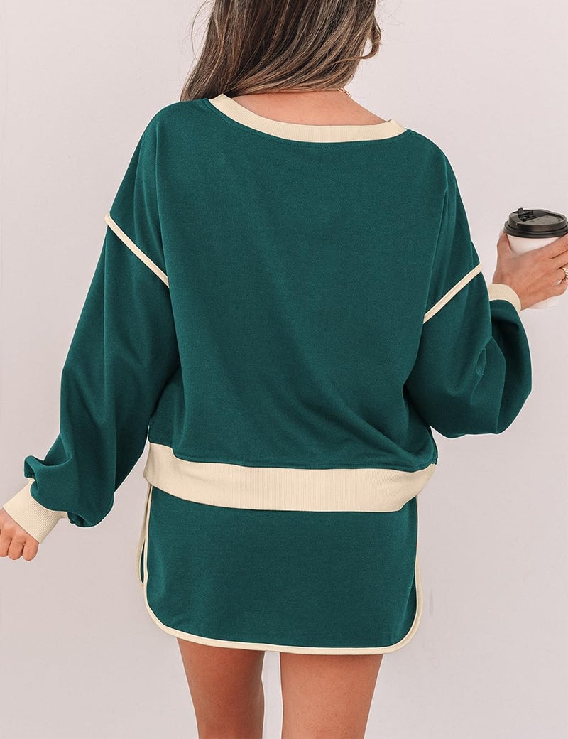 Ecosunny 2 Piece Sets for Women Casual Tracksuit Sweatshirt Waist Skirted Skorts Matching Set Lounge Wear Sweat Suit Evergreen S - Image 4