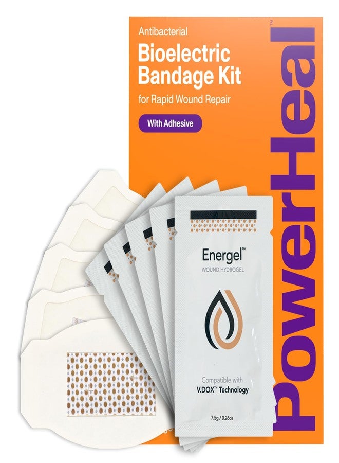 PowerHeal Bioelectric Bandage Kit for Wound Care & Fast Healing – 3-Layers w/Bioelectric Pad, Absorbent Pad, Adhesive + Wound Hydrogel – for Cuts, Abrasions, Blisters, Burns – 5-Pack, 2.3" x 3.5" - Image 1