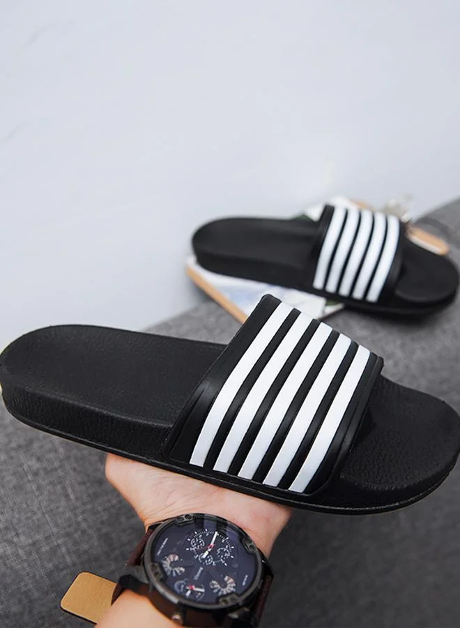 Take Two Men Black Striped Slides
