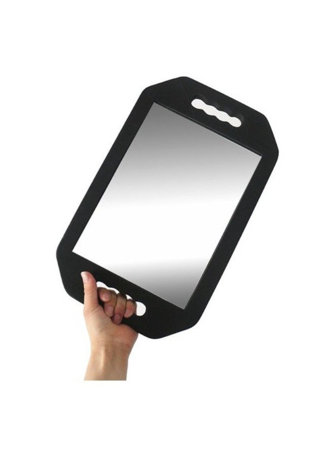 Rectangular handheld mirror with a black frame and double handle for shaving, beauty salons, and home use. - Image 2