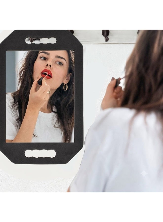 Rectangular handheld mirror with a black frame and double handle for shaving, beauty salons, and home use. - Image 1