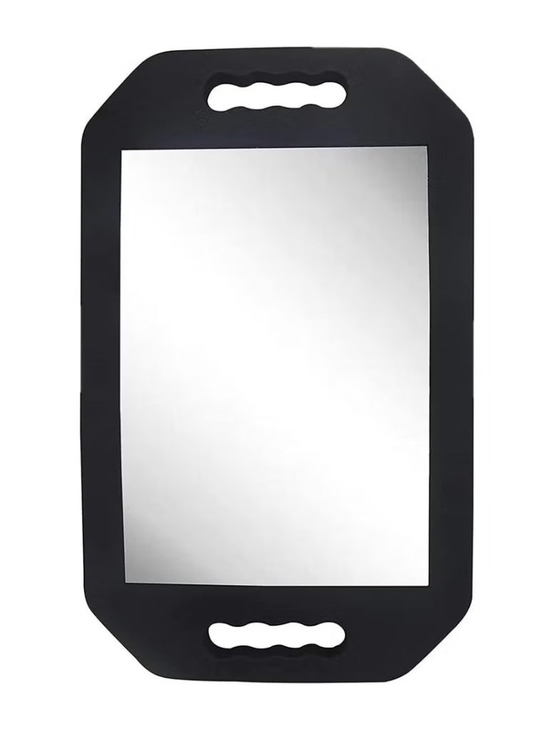 Rectangular handheld mirror with a black frame and double handle for shaving, beauty salons, and home use. - Image 4