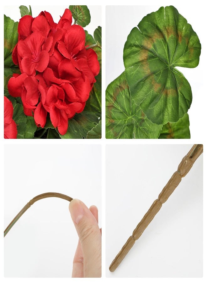 Briful Artificial Geraniums for Outdoor, Realistic Silk Flowers Plants, UV Resistant, Faux Floral Arrangements, Red Fake Geraniums Bushes for Christmas Home Kitchen Table Decor, Pack of 2 - Image 3