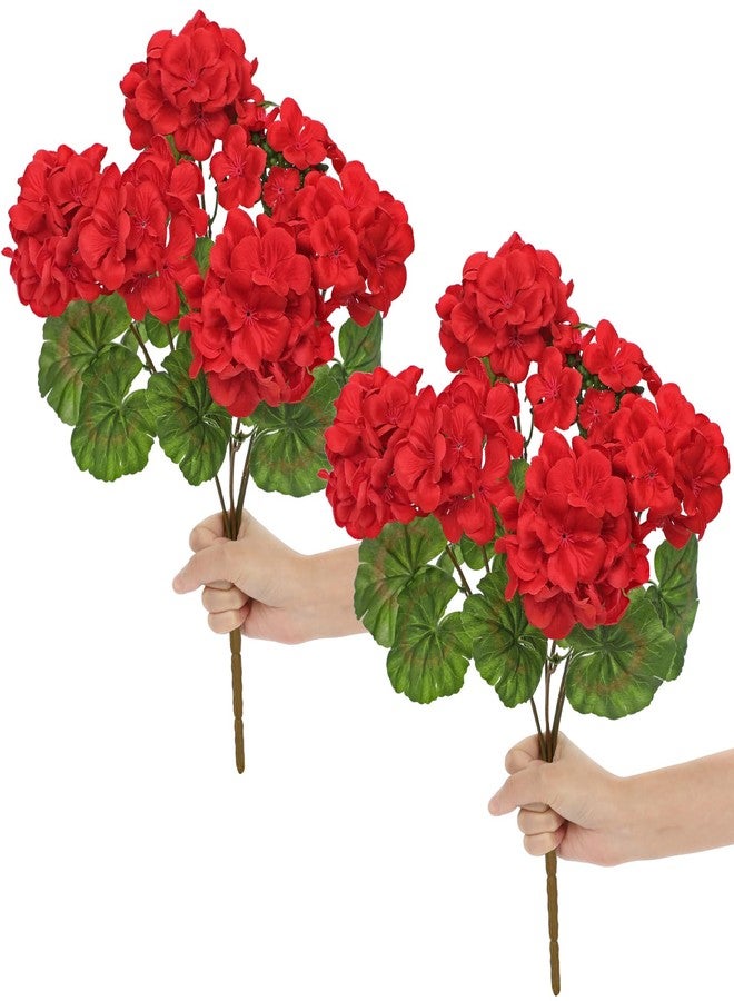 Briful Artificial Geraniums for Outdoor, Realistic Silk Flowers Plants, UV Resistant, Faux Floral Arrangements, Red Fake Geraniums Bushes for Christmas Home Kitchen Table Decor, Pack of 2 - Image 1