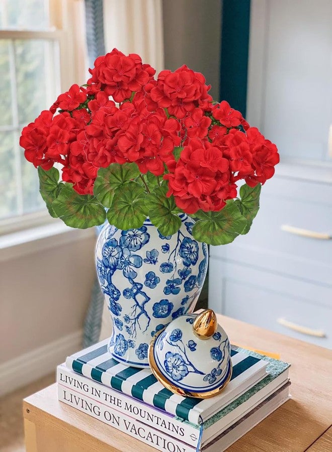 Briful Artificial Geraniums for Outdoor, Realistic Silk Flowers Plants, UV Resistant, Faux Floral Arrangements, Red Fake Geraniums Bushes for Christmas Home Kitchen Table Decor, Pack of 2 - Image 5