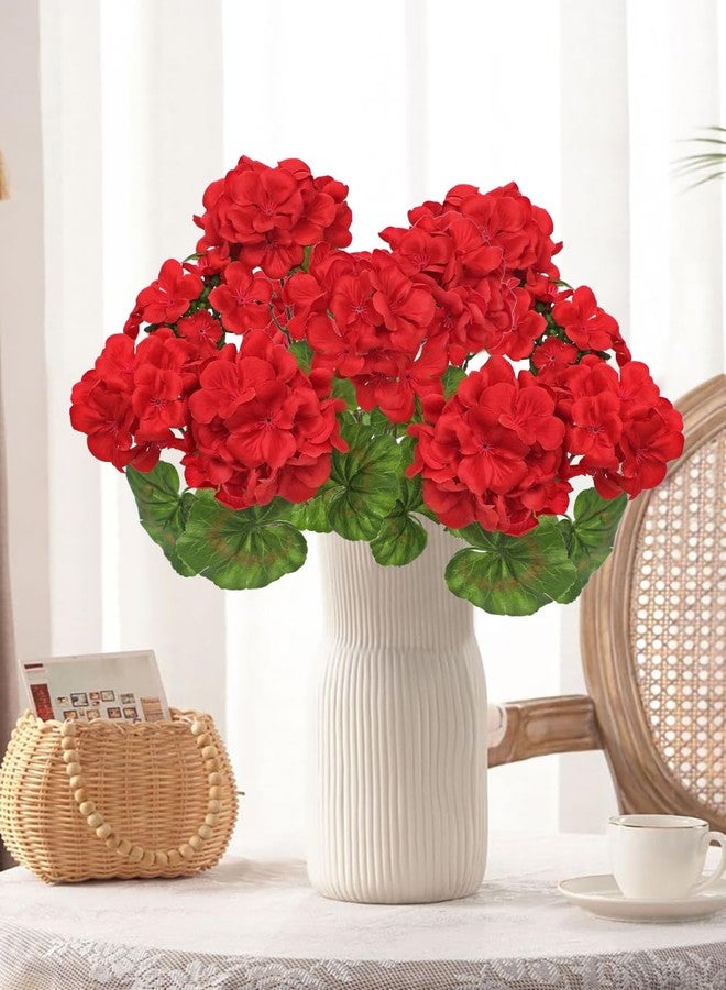 Briful Artificial Geraniums for Outdoor, Realistic Silk Flowers Plants, UV Resistant, Faux Floral Arrangements, Red Fake Geraniums Bushes for Christmas Home Kitchen Table Decor, Pack of 2 - Image 4
