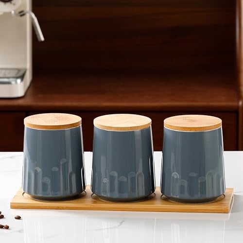 UMAI Ceramic Jars For Kitchen Storage With Ceramic Lid | Airtight Kitchen Containers Set | Multipurpose Jars For Pickles Dry Fruits Nuts Pulses | Pack of 3 (280ml (Grey)) - Image 1