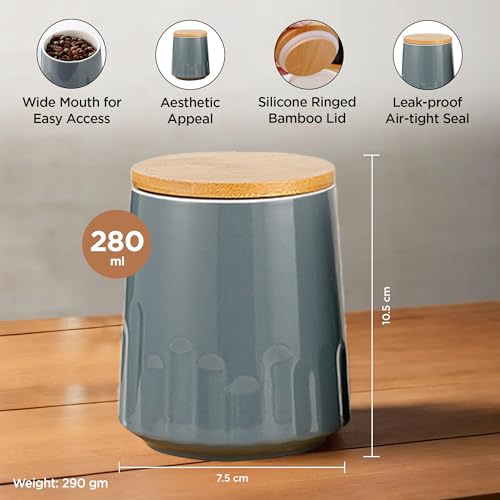 UMAI Ceramic Jars For Kitchen Storage With Ceramic Lid | Airtight Kitchen Containers Set | Multipurpose Jars For Pickles Dry Fruits Nuts Pulses | Pack of 3 (280ml (Grey)) - Image 4