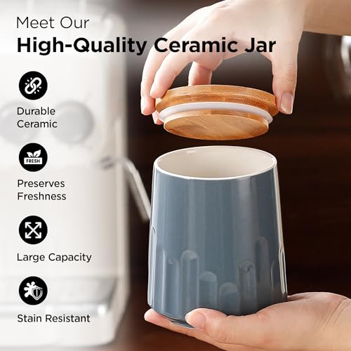 UMAI Ceramic Jars For Kitchen Storage With Ceramic Lid | Airtight Kitchen Containers Set | Multipurpose Jars For Pickles Dry Fruits Nuts Pulses | Pack of 3 (280ml (Grey)) - Image 3