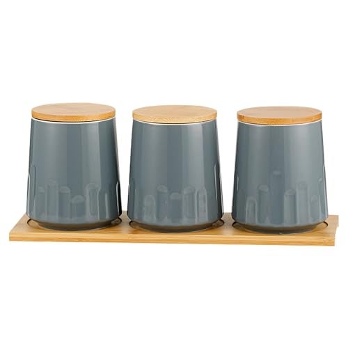 UMAI Ceramic Jars For Kitchen Storage With Ceramic Lid | Airtight Kitchen Containers Set | Multipurpose Jars For Pickles Dry Fruits Nuts Pulses | Pack of 3 (280ml (Grey)) - Image 2