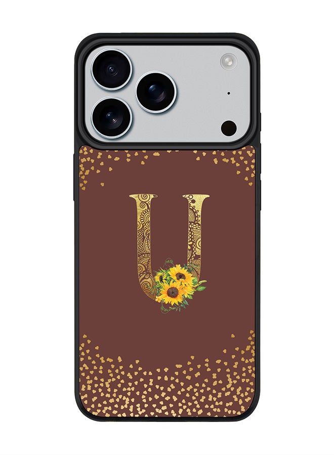 Stylizedd iPhone 17 Pro Case, [Compatible with MagSafe] Slim Magnetic cover Phone Case iPhone 17 Pro -Custom Floral Monogram - U  (Brown ) - Image 1