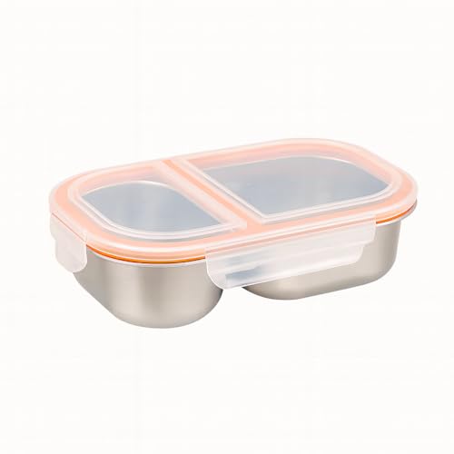 KitchEase 800ml Stainless Steel Lunch Box with 2 Compartments|Leak-Proof Airtight Lid | BPA-Free & Dishwasher Safe Food Container | Bento Tiffin Box for Office, School, Travel, Kids & Adults (Natural) - Image 1