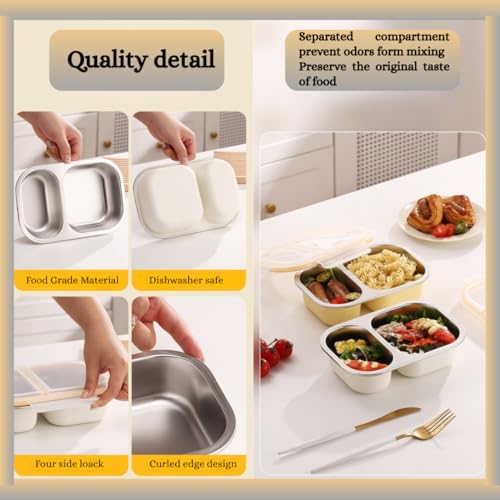 KitchEase 800ml Stainless Steel Lunch Box with 2 Compartments|Leak-Proof Airtight Lid | BPA-Free & Dishwasher Safe Food Container | Bento Tiffin Box for Office, School, Travel, Kids & Adults (Natural) - Image 5